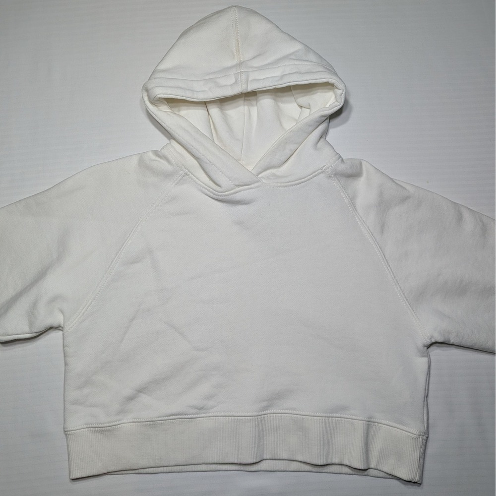Zara Kids Cropped Raglan Hoodie Cotton Blend Size 8-9 130 Cream Off-White